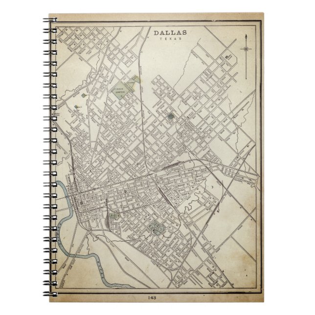 Vintage map of Dallas, TX (1890) Notebook (Front)