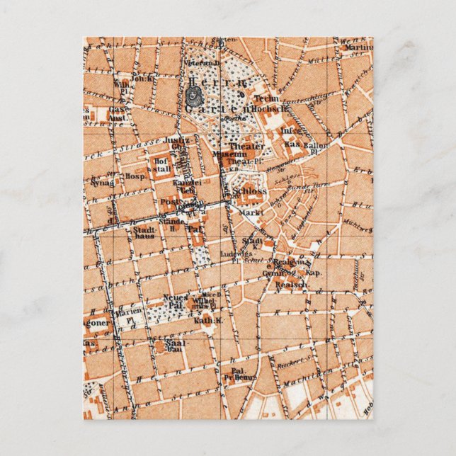 Vintage Map of Darmstadt Germany (1905) Postcard (Front)