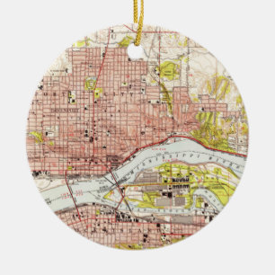 Vintage Map of Davenport Iowa (1953) Ceramic Tree Decoration