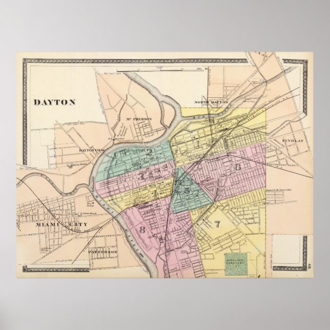Vintage Map of Dayton Ohio (1872) Poster (Front)
