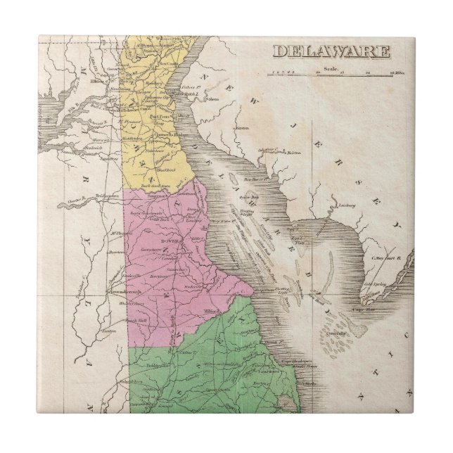 Vintage Map of Delaware (1827) Ceramic Tile (Front)