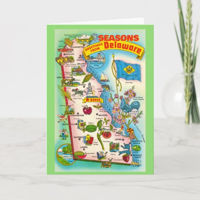 Vintage Map of Delaware Holiday Card (Front)