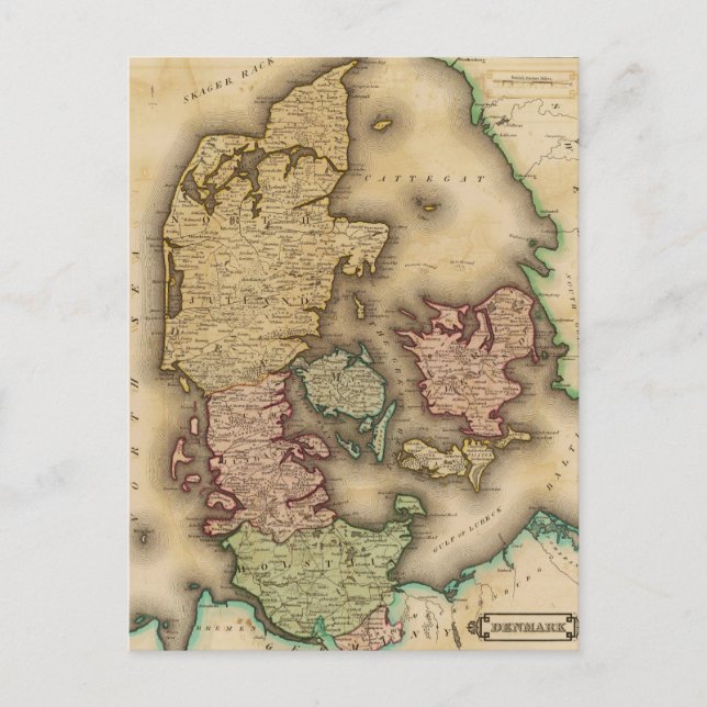 Vintage Map of Denmark (1831) Postcard (Front)