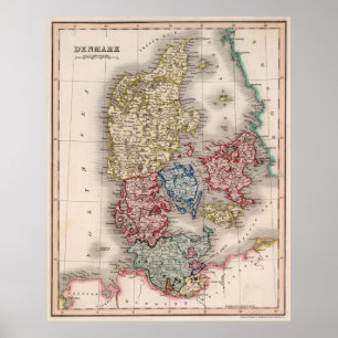 Vintage Map of Denmark (1838) Poster
