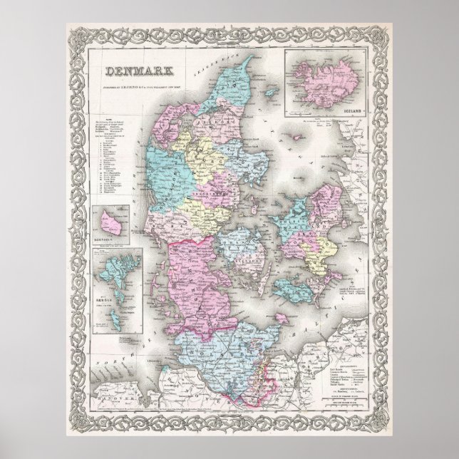 Vintage Map of Denmark (1855) Poster (Front)