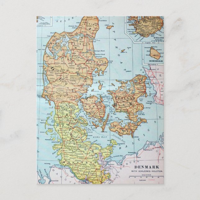 Vintage Map of Denmark (1905) Postcard (Front)