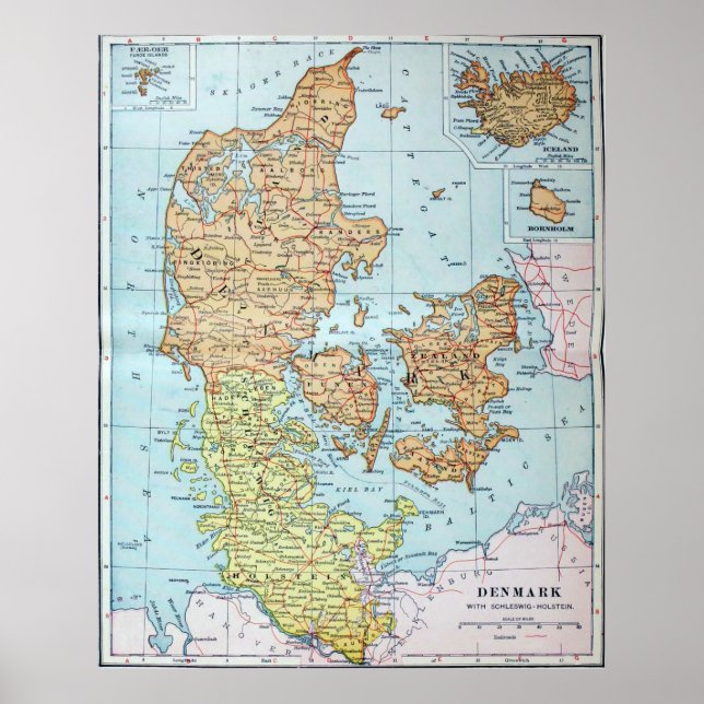 Vintage Map of Denmark (1905) Poster (Front)