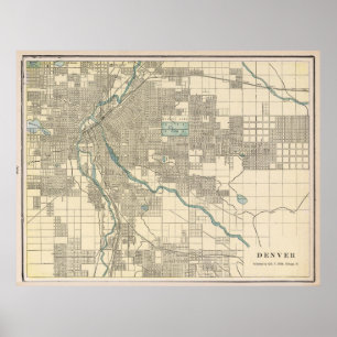 Vintage Map of Denver Colorado (1901) Poster