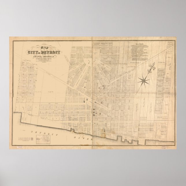 Vintage Map of Detroit MI (1835) Poster (Front)