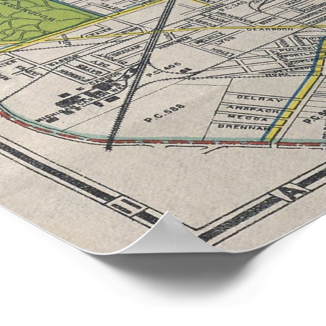 Vintage Map of Detroit MI (1912) Poster (Corner)