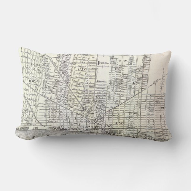 Vintage Map of Detroit Michigan (1872) Lumbar Cushion (Front)