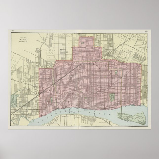 Vintage Map of Detroit Michigan (1901) Poster (Front)
