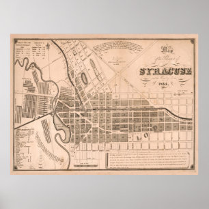 Vintage Map of Downtown Syracuse NY (1834) Poster