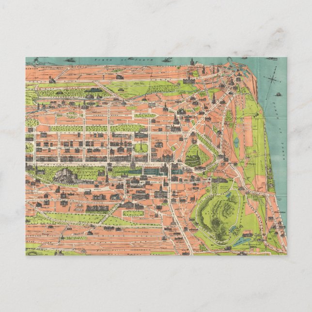 Vintage Map of Edinburgh Scotland (1935) Postcard (Front)