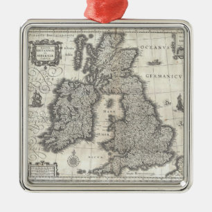 Vintage Map of England and Ireland (1631) Metal Tree Decoration