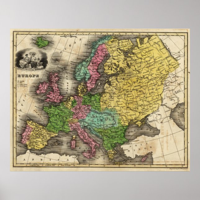 Vintage Map of Europe (1842) Poster (Front)