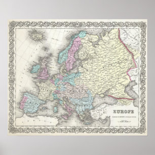 Vintage Map of Europe (1855) Poster