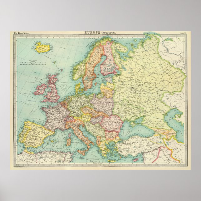Vintage Map of Europe (1922) Poster (Front)