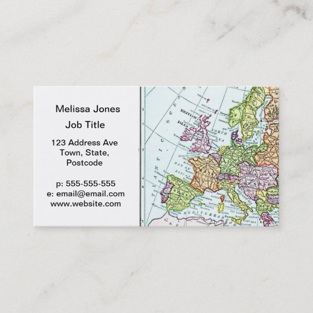 Vintage map of Europe colourful pastels Business Card (Front)
