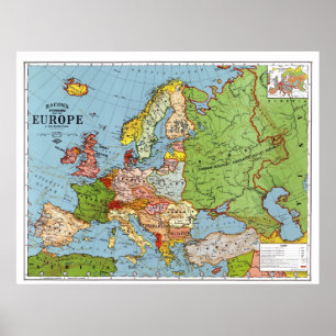 Vintage Map of Europe from 1923 Poster