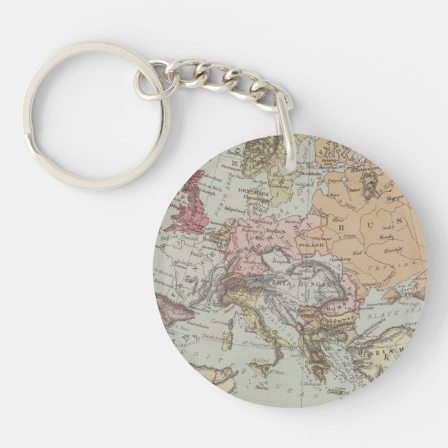 Vintage Map of Europe Key Ring (Front)