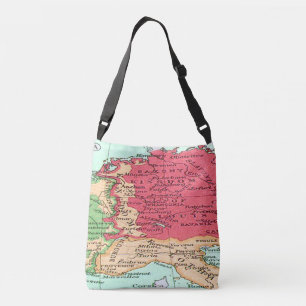 Vintage map of Europe Pattern in Coral and Mint Crossbody Bag