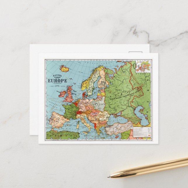 Vintage Map of Europe Postcard (Front/Back In Situ)
