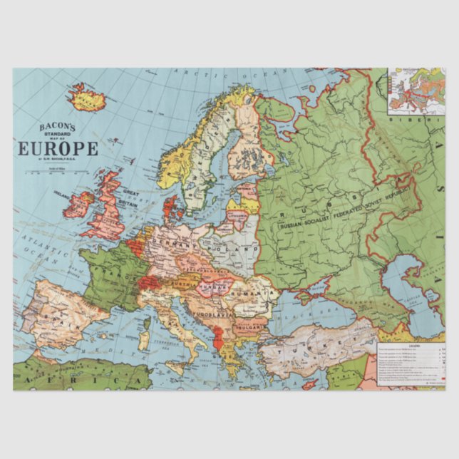Vintage Map of Europe Tissue Paper (Front)