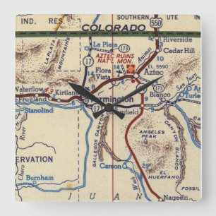 Vintage Map of Farmington New Mexico Square Wall Clock