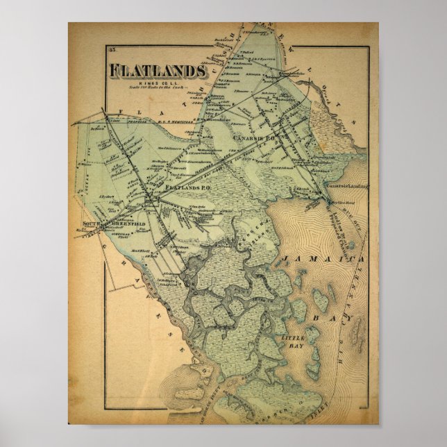 Vintage Map Of Flatland, Long Island, 1873 Poster (Front)