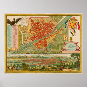 Vintage Map of Florence Italy (1731) Poster
