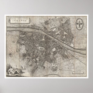Vintage Map of Florence Italy (1847) Poster