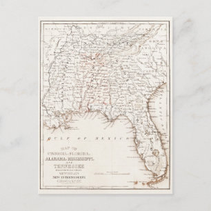 Vintage Map of Florida Alabama Georgia Mississippi Postcard