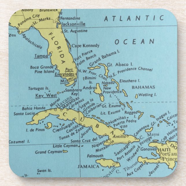 Vintage map of Florida and Cuba coaster (Front)