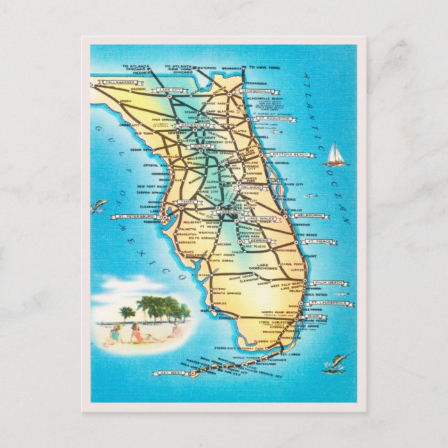 Vintage Map of Florida Travel Postcard (Front)