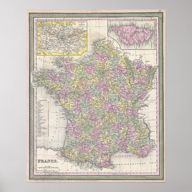 Vintage Map of France, 1853 Poster (Front)