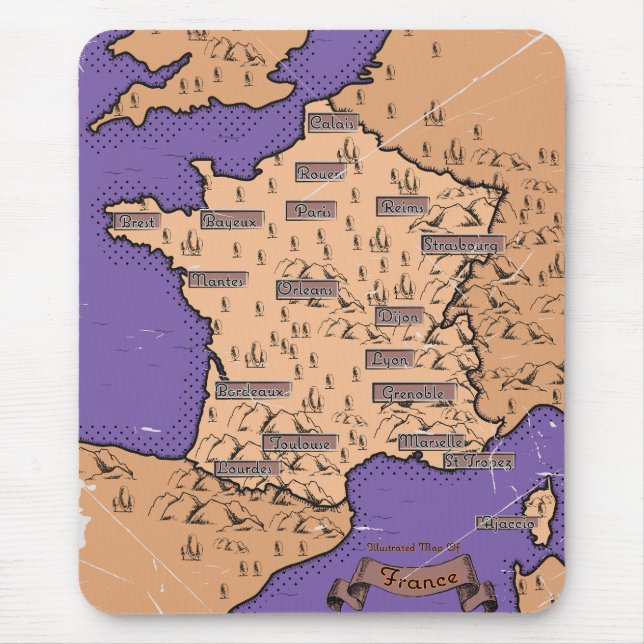 Vintage Map of France Mouse Pad (Front)