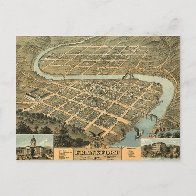 Vintage Map of Frankfort Kentucky Postcard (Front)