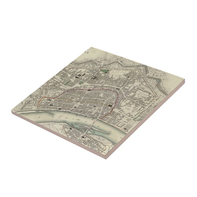 Vintage Map of Frankfurt Germany (1837) Tile (Side)