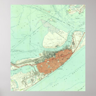 Vintage Map of Galveston Texas (1954) 3 Poster