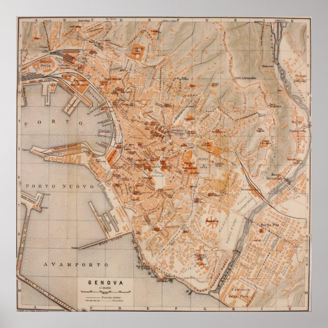 Vintage Map of Genoa Italy (1906) Poster (Front)