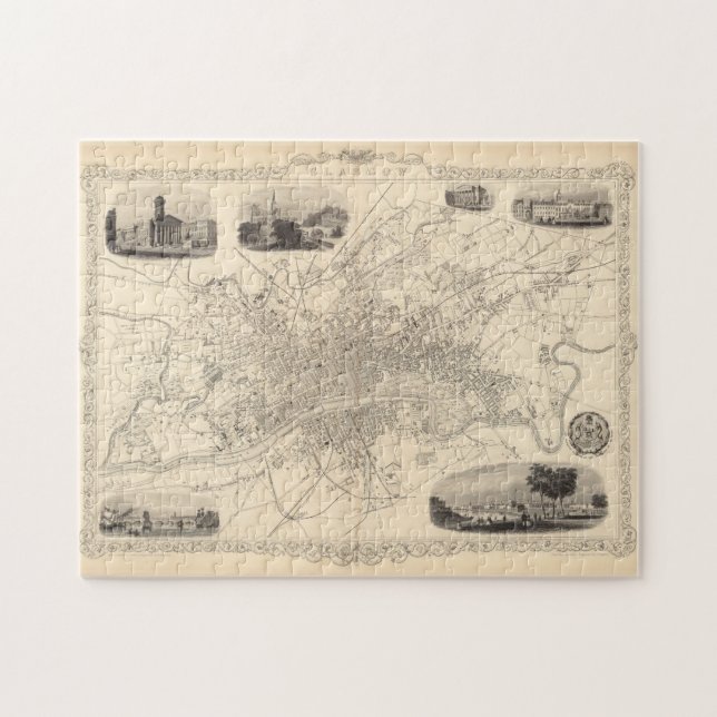 Vintage Map of Glasgow Scotland (1851) Jigsaw Puzzle (Horizontal)