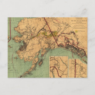 Vintage Map of Gold and Coal in Alaska (1898) Postcard