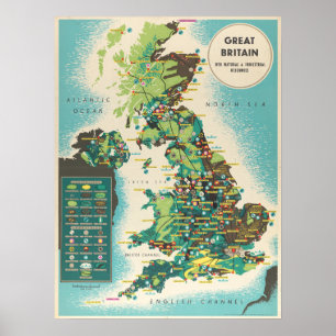 Vintage Map of Great Britain Poster