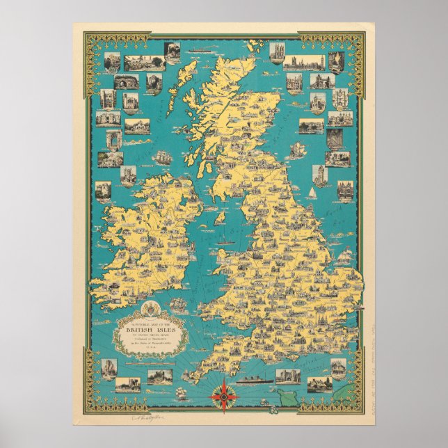 Vintage Map of Great Britain Poster (Front)