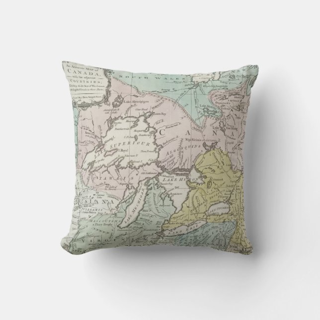 Vintage Map of Great Lakes & Canada (1761) Cushion (Front)