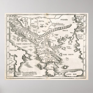 Vintage Map of Greece (1525) Poster