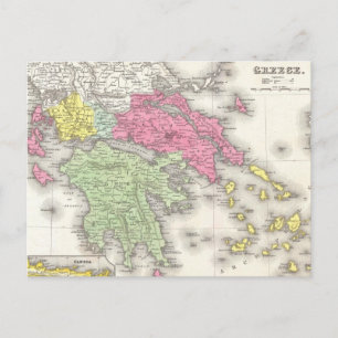 Vintage Map of Greece (1853) Postcard
