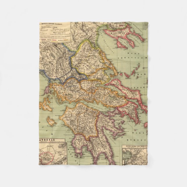 Vintage Map of Greece (1903) Fleece Blanket (Front)