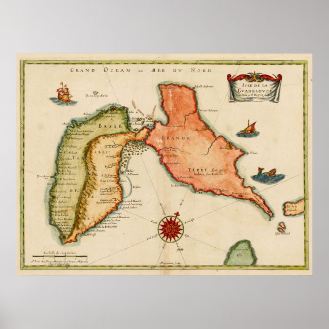 Vintage Map of Guadeloupe (1650) Poster (Front)